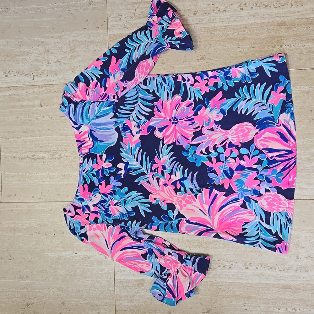 Lilly Pulitzer Multi-Colored 3/4 Length Lula Ruffle Sleeve Top